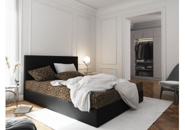 Čalouněná postel CESMIN 140x200 cm, hnědá se vzorem/černá