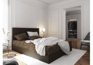 Čalouněná postel CESMIN 140x200 cm, hnědá se vzorem/hnědá