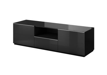 DEJEON televizní stolek 2D1V, černá/černé sklo