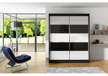 Šatní skříň DAMER III, černý mat/bílé sklo+černé sklo